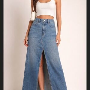 SLVRLAKE Blue Denim Maxi Skirt with Front Slit